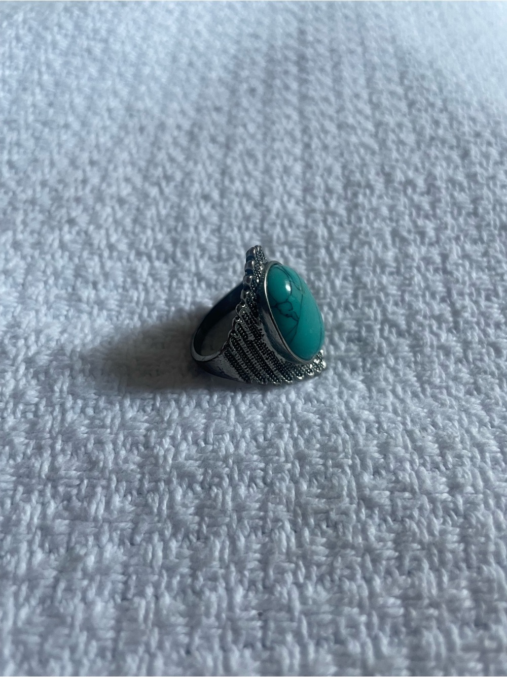 Turquoise Oval Stone Silver-Tone Statement Ring - Women